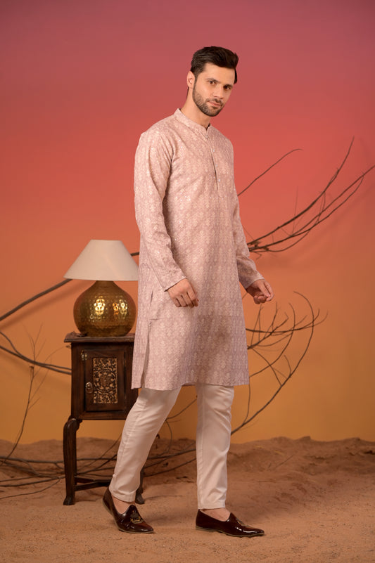 Dusty Purple cotton Kurta with Subtle Sequin Detailing & Trousers Set