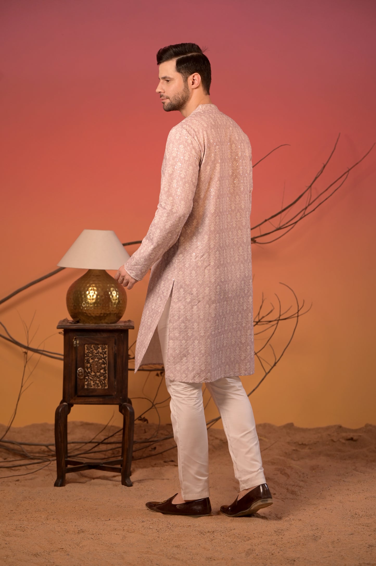 Dusty Purple cotton Kurta with Subtle Sequin Detailing & Trousers Set