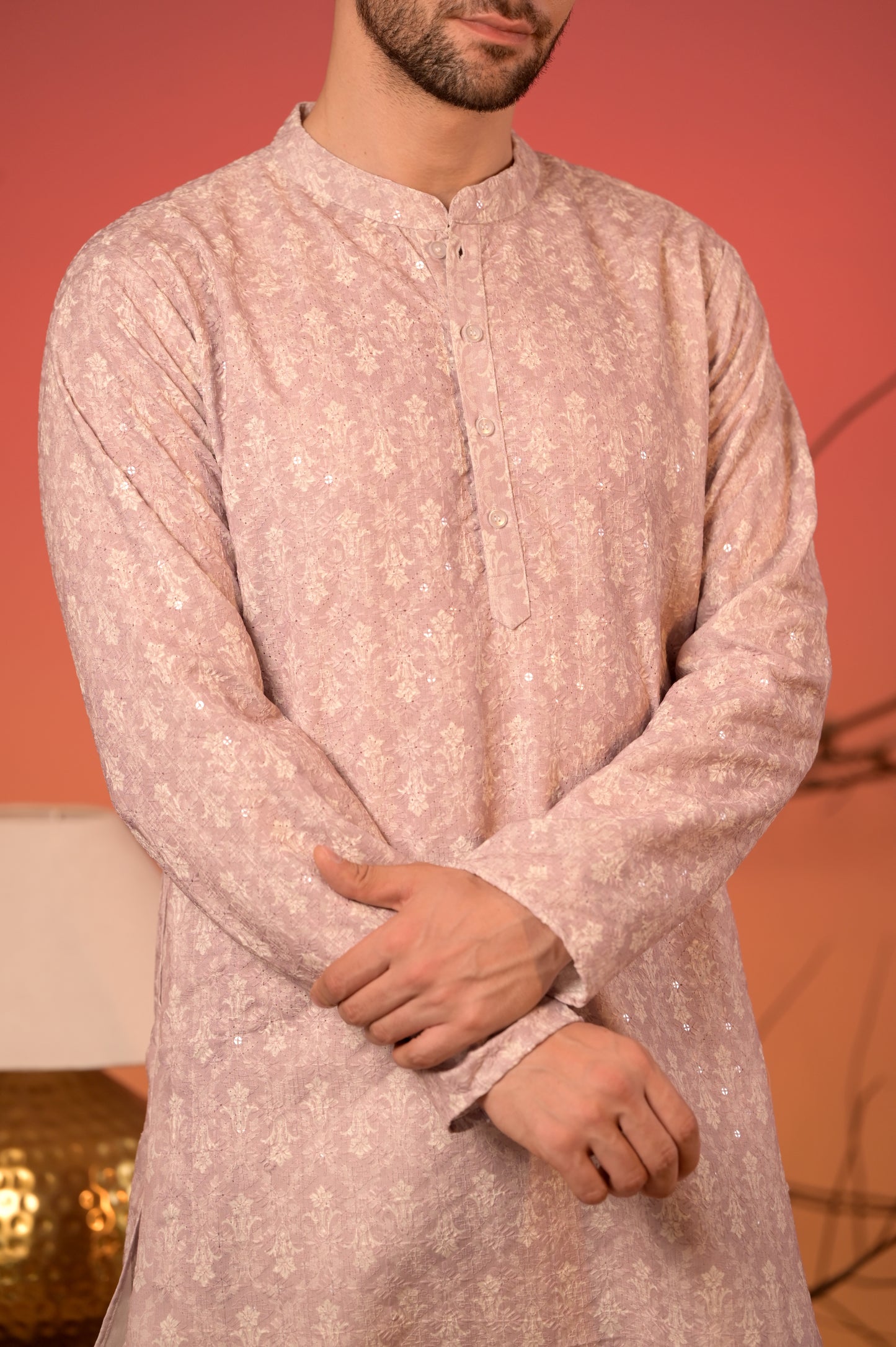 Dusty Purple cotton Kurta with Subtle Sequin Detailing & Trousers Set