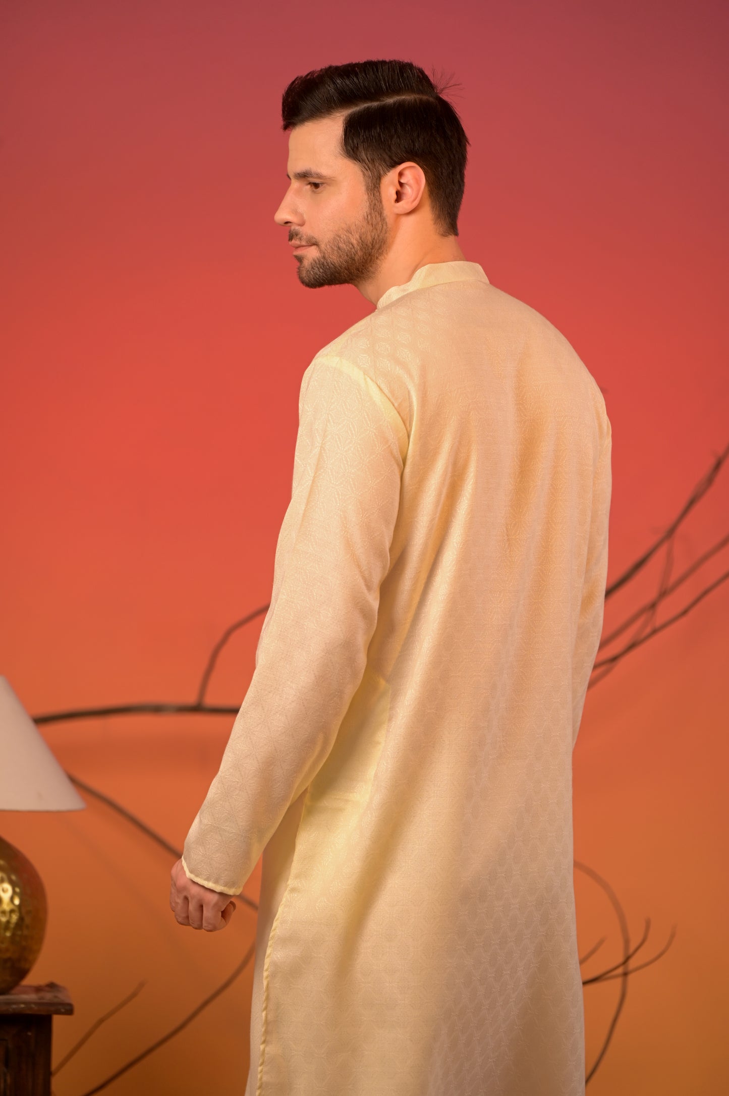 Sunlit Cream Jacquard Kurta with Intricate Self-Woven Motifs