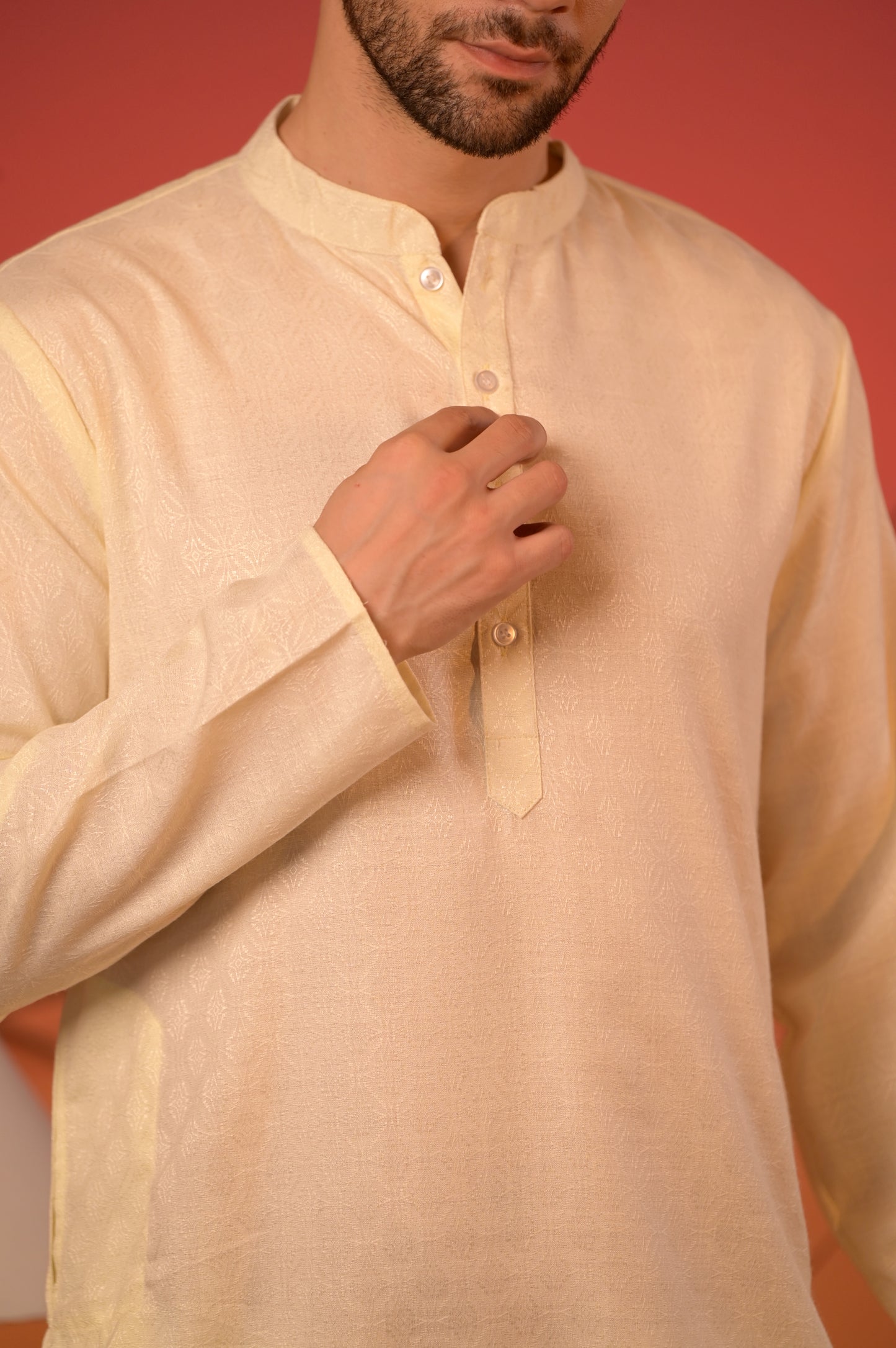 Sunlit Cream Jacquard Kurta with Intricate Self-Woven Motifs