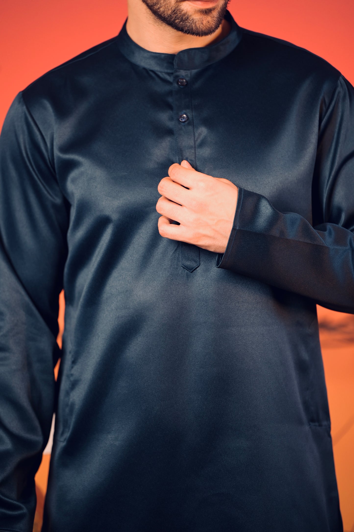 Midnight Blue Textured Cotton Jacquard Kurta – Trousers Set