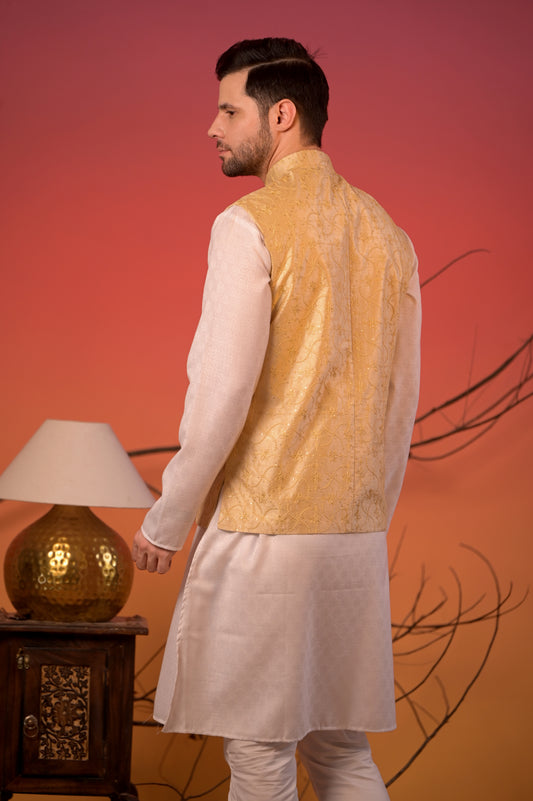 Golden Sequin-Embroidered Nehru Jacket