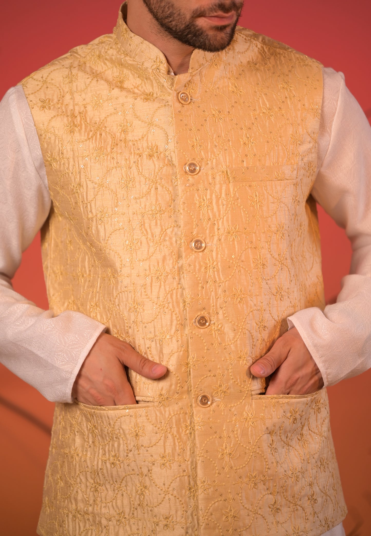 Golden Sequin-Embroidered Nehru Jacket