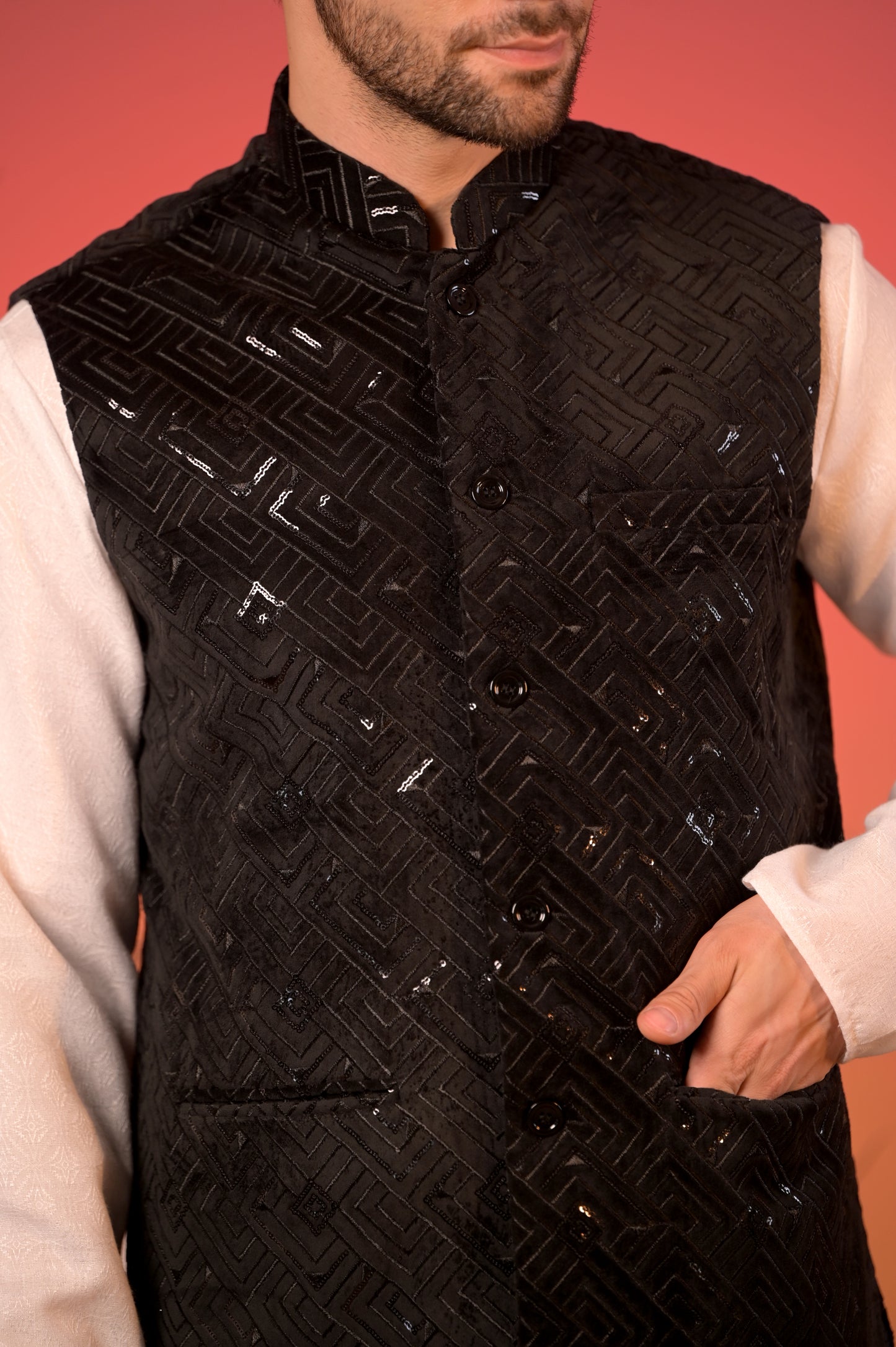 Luxe Black Velvet Nehru Jacket