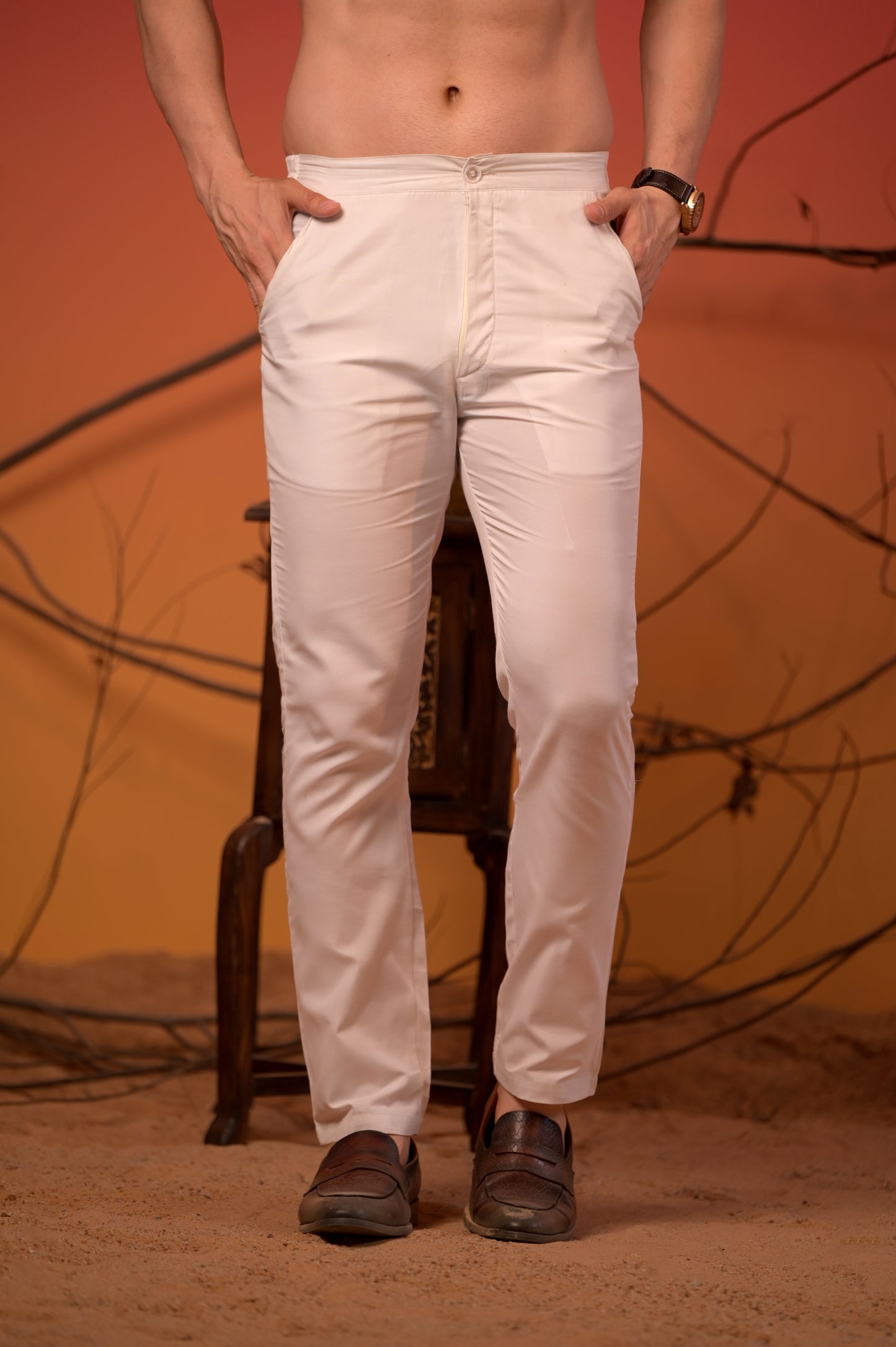 White Cotton Kurta with Chikan Work & Light Green Vine Embroidery & Trousers Set