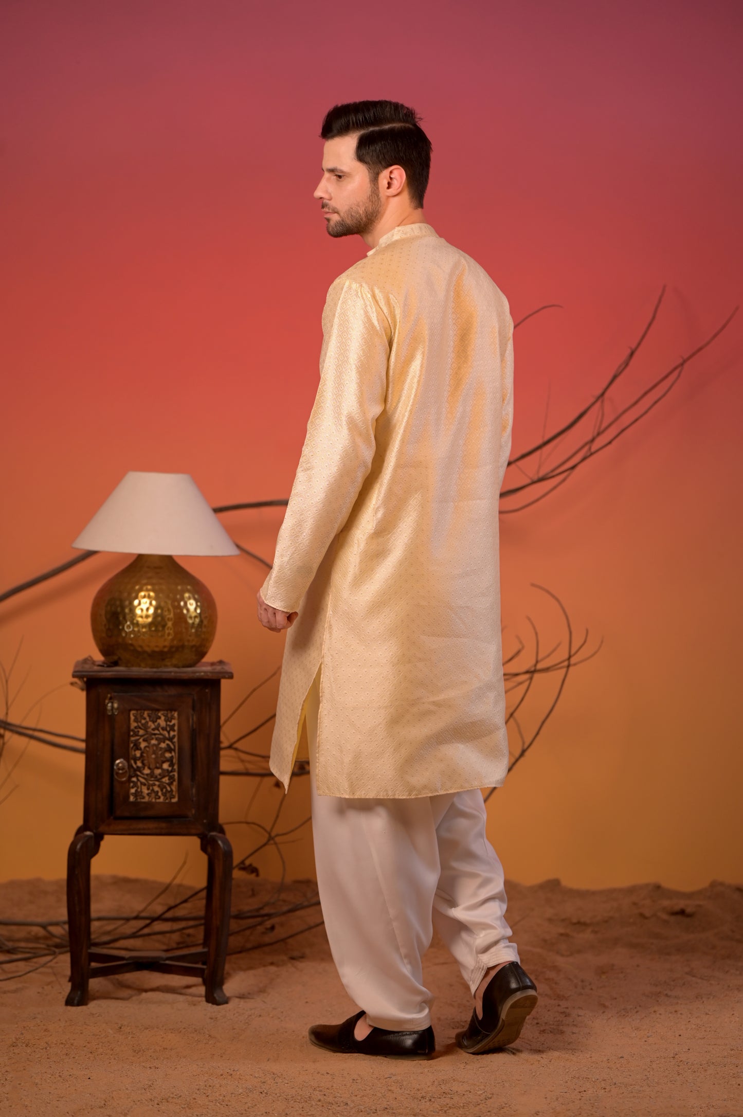 Off-White Jacquard Kurta with Subtle Self-Design & White Salwar Set