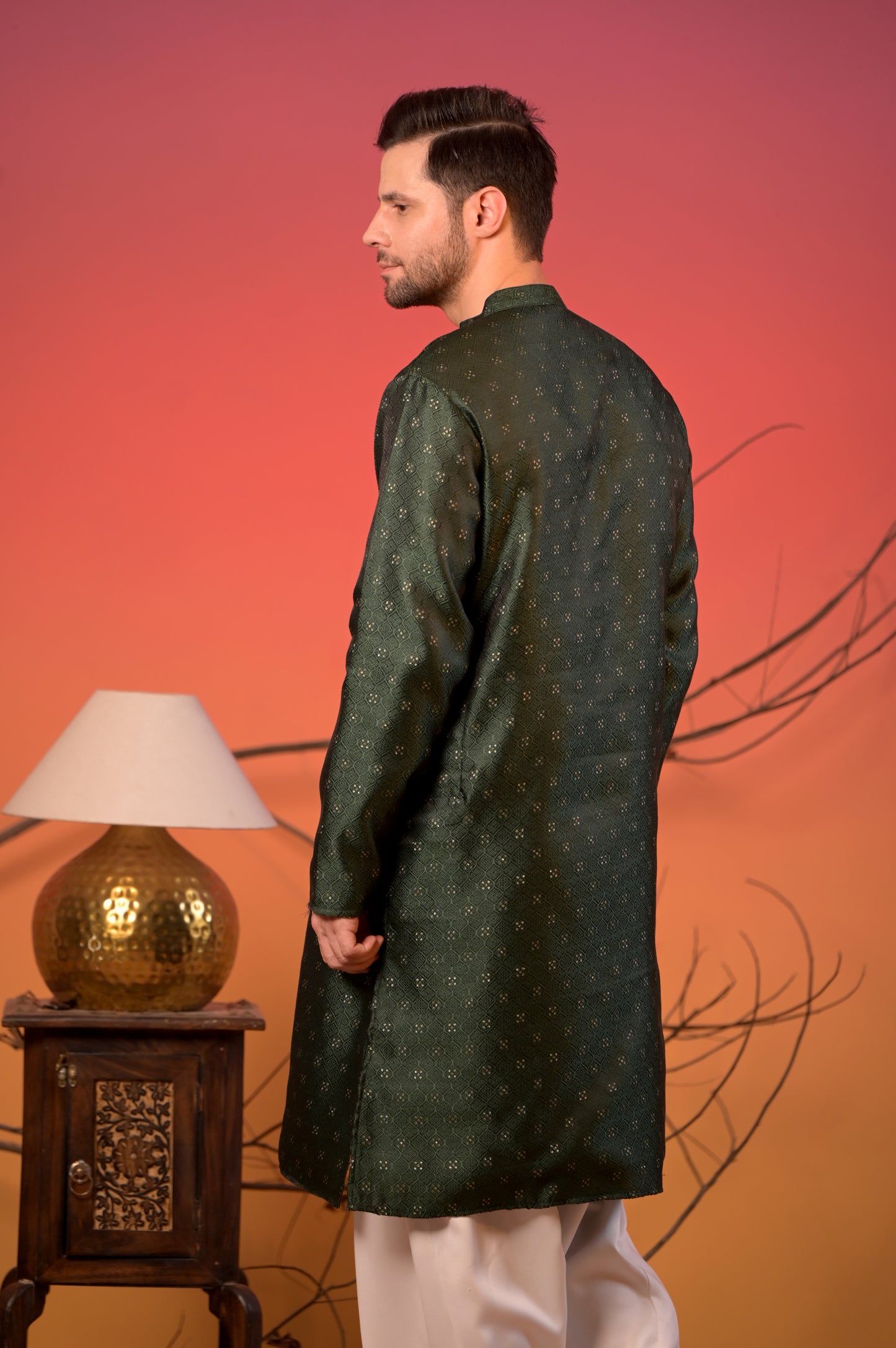 Festive Olive Green Silk Kurta with White Salwar set