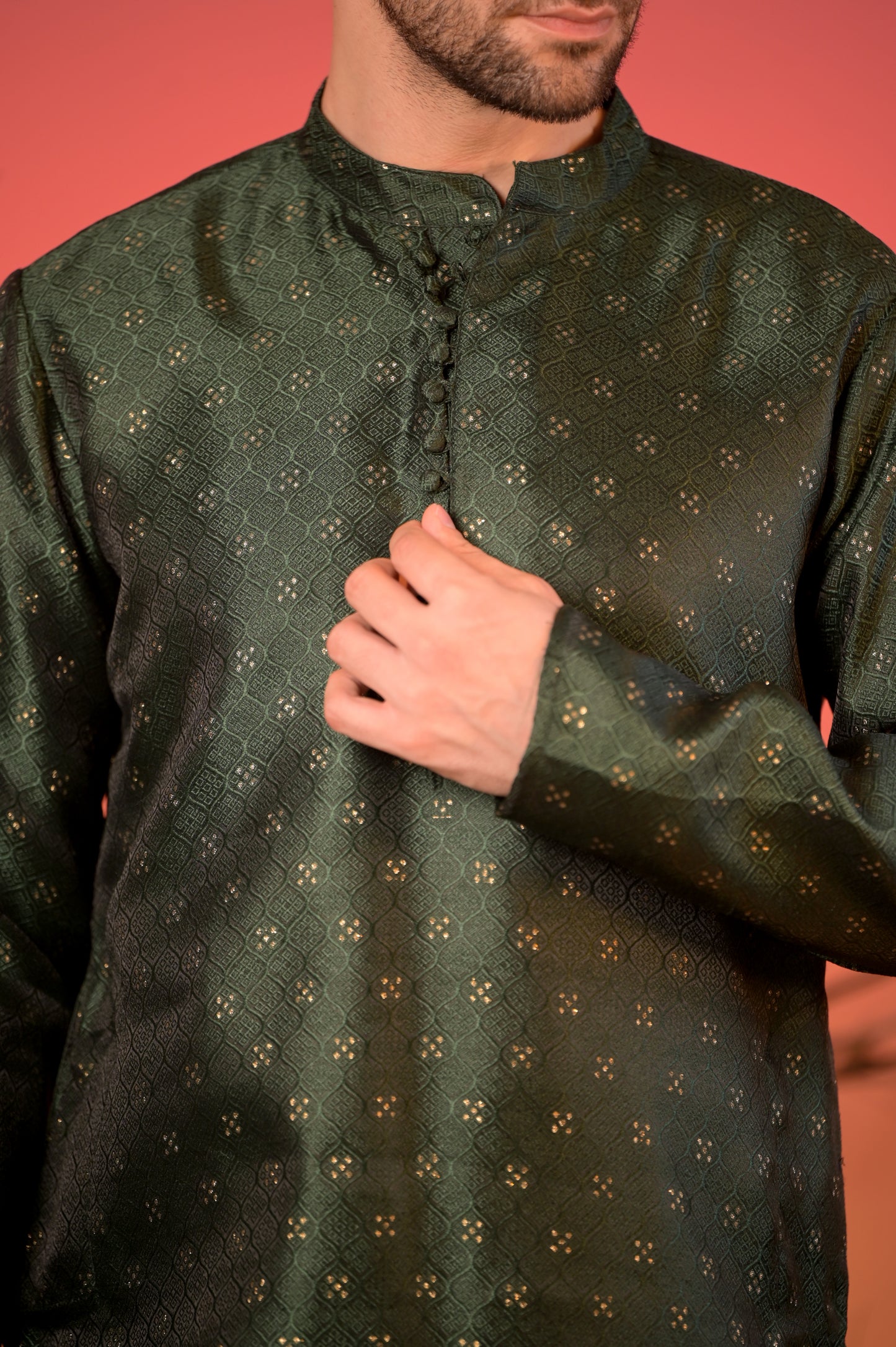Festive Olive Green Silk Kurta with White Salwar set