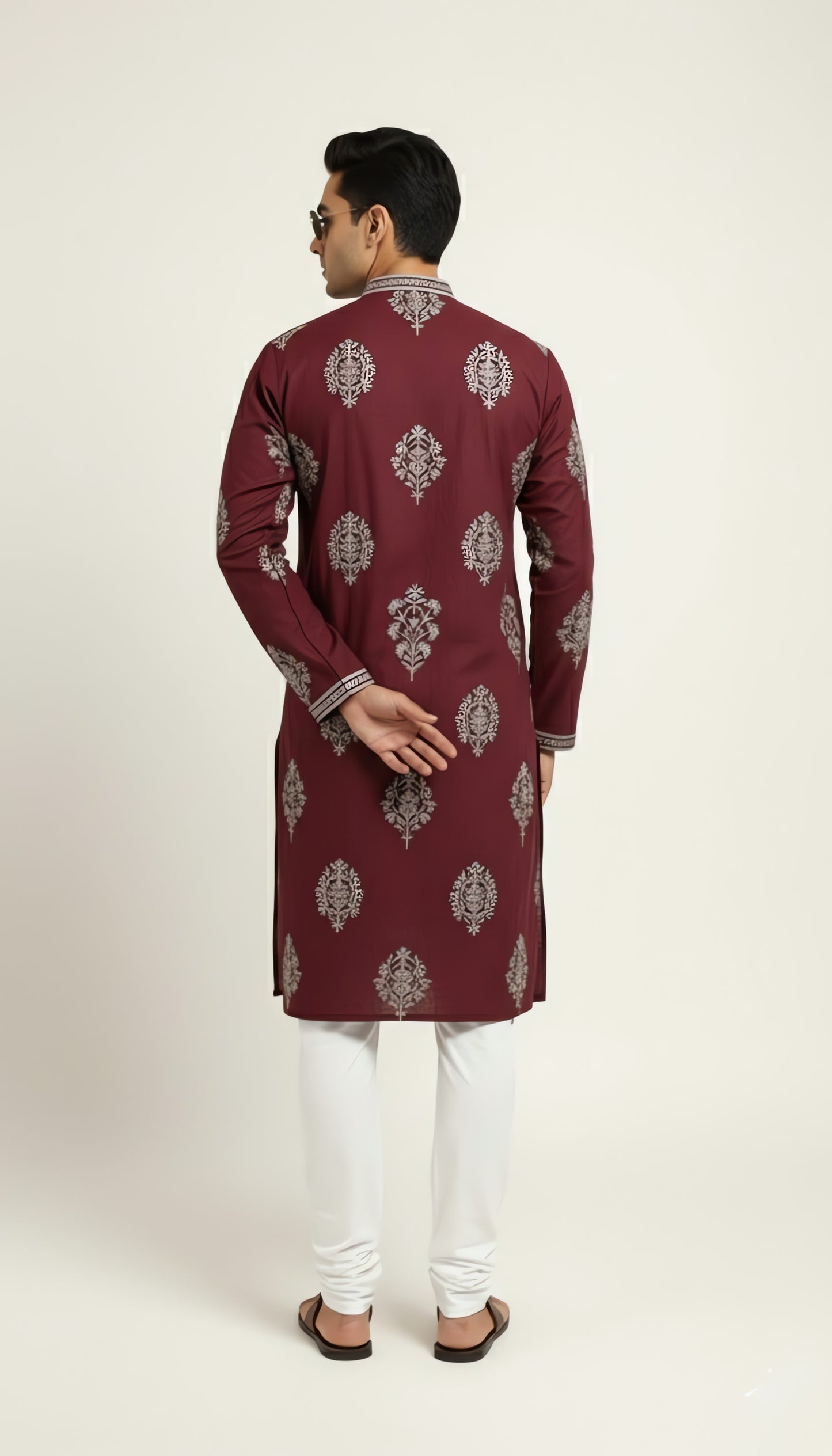 Maroon silk kurta with embroidery