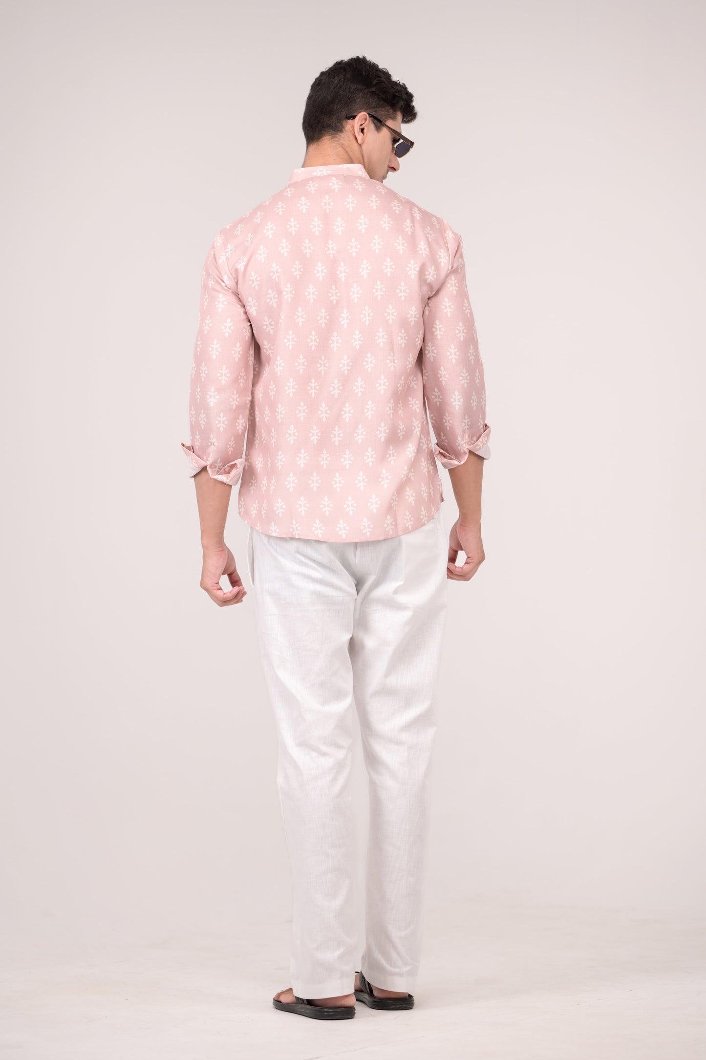 Blush Pink Printed Linen blend Short Kurta