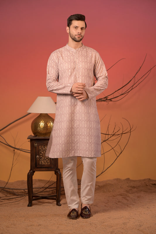 Dusty Purple cotton Kurta with Subtle Sequin Detailing & Trousers Set