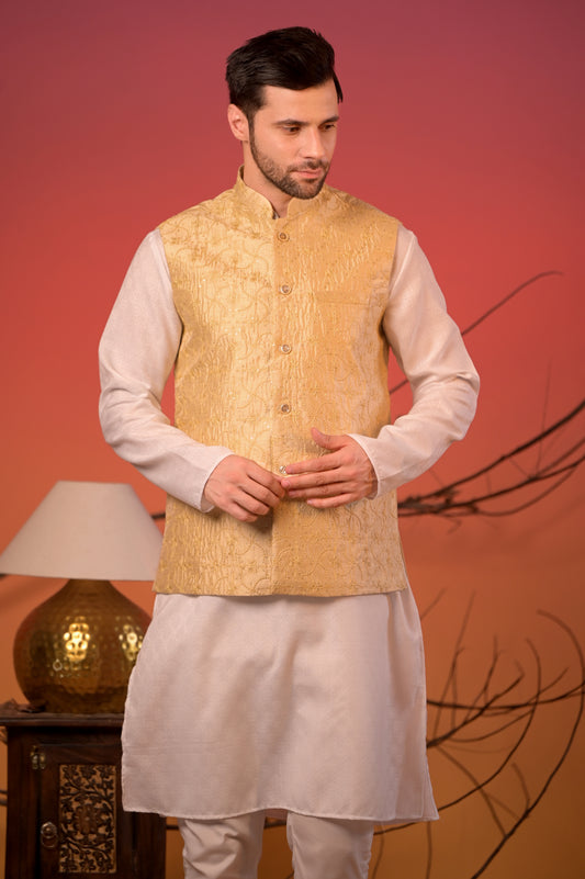 Golden Sequin-Embroidered Nehru Jacket