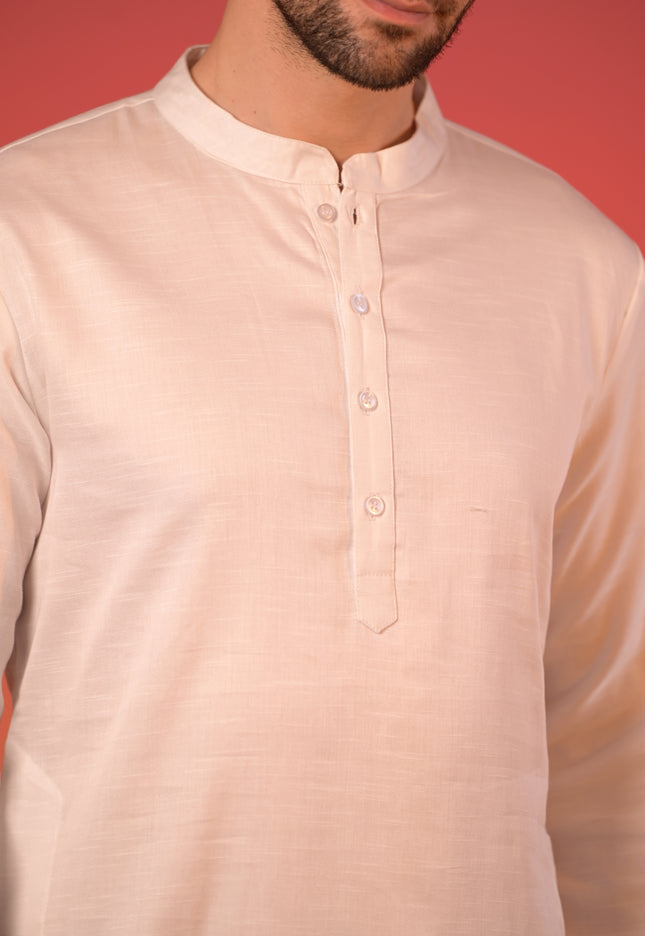 White satin Linen with Ivory Floral Embroidered Nehru Jacket & Pants Set
