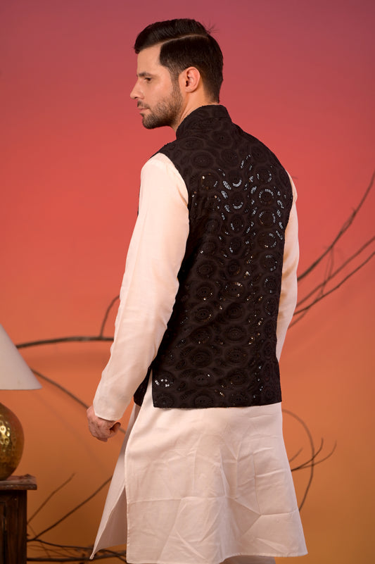 Black Hakoba Sequin Nehru Jacket