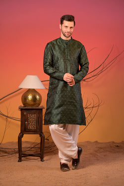 Festive Olive Green Silk Kurta with White Salwar set