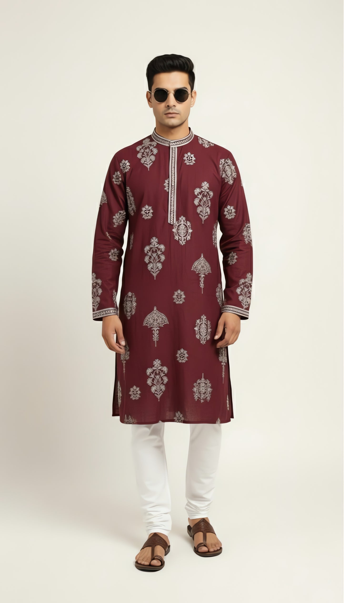 Maroon silk kurta with  embroidery
